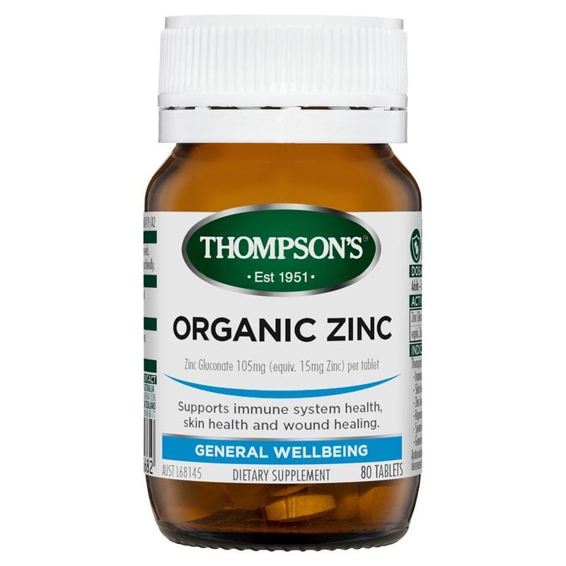 Thompson's Organic Zinc 80 Tablets front image on Livehealthy HK imported from Australia