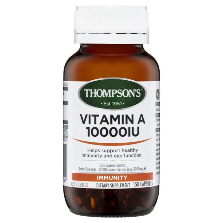Thompson's Vitamin A 10000iu 150 Capsules front image on Livehealthy HK imported from Australia