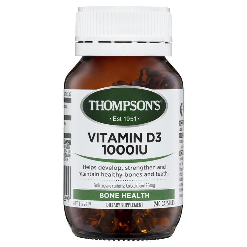 Thompson's Vitamin D3 1000IU 240 Capsules front image on Livehealthy HK imported from Australia