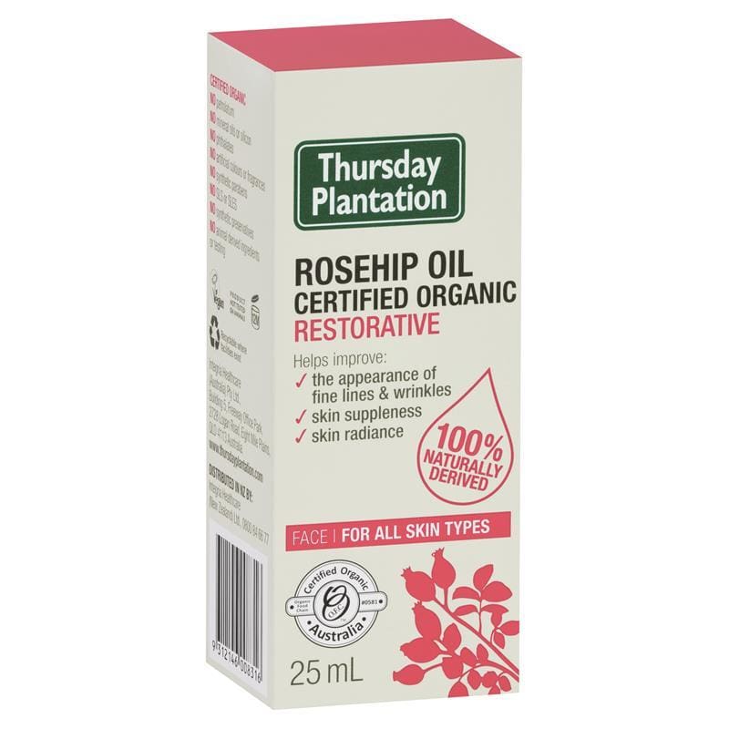 Thursday Plantation Certified Organic Rosehip Oil 25ml front image on Livehealthy HK imported from Australia