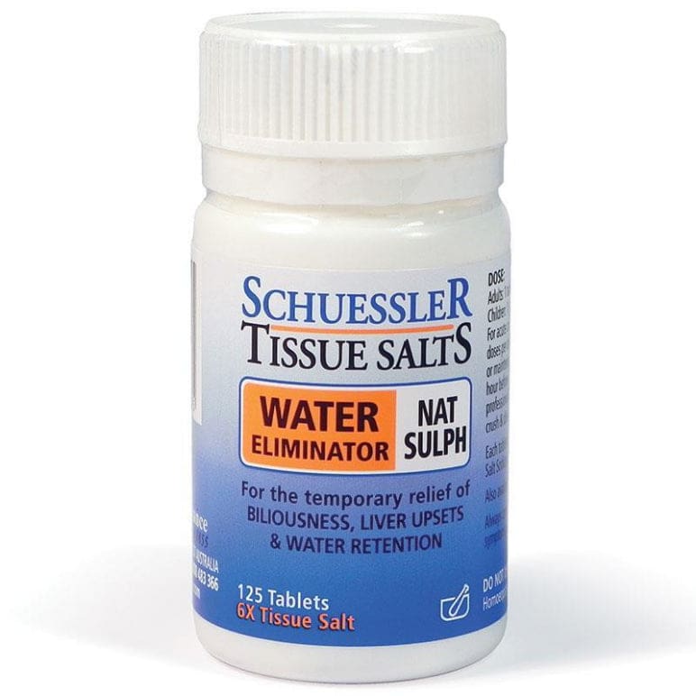 Tissue salts Nat Sulph Water Eliminator 125 Tablets front image on Livehealthy HK imported from Australia