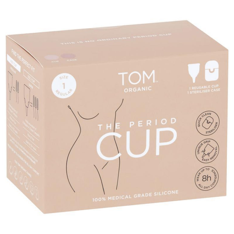 TOM Organic The Period Cup Size 1 + Convenient Microwavable Steriliser Case front image on Livehealthy HK imported from Australia