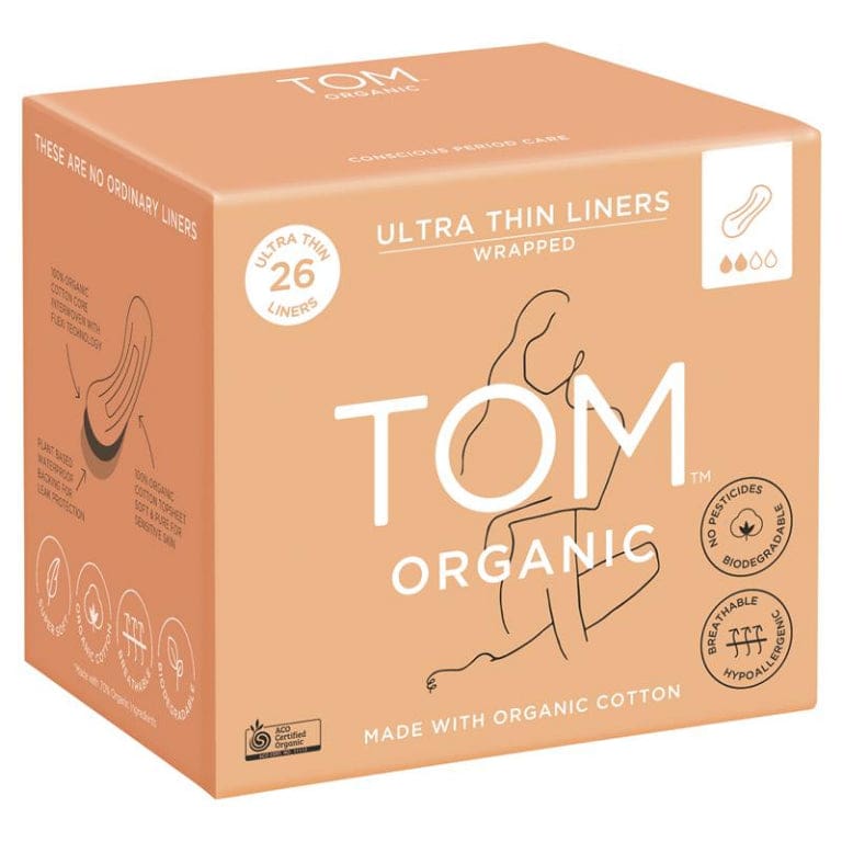 TOM Organic Ultra Thin Liners Wrapped 26 Pack front image on Livehealthy HK imported from Australia