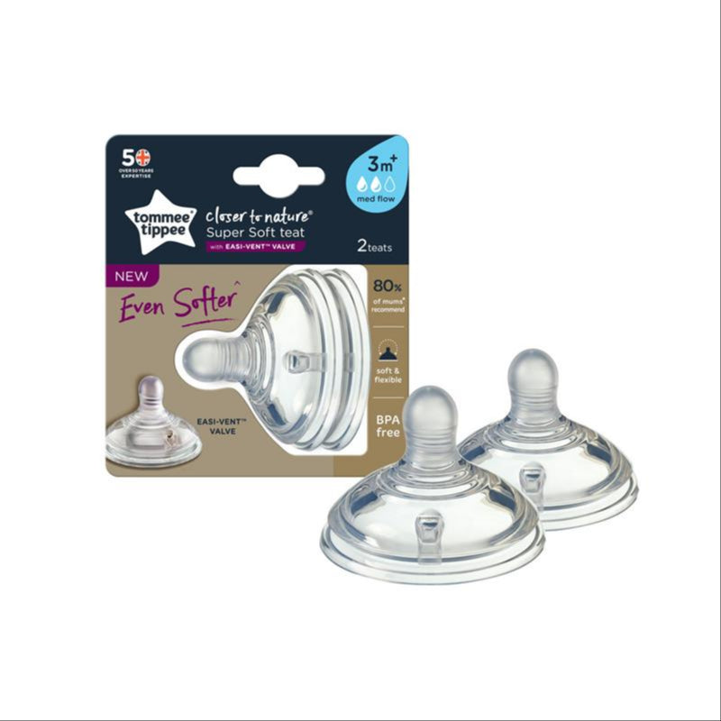 Tommee Tippee Closer to Nature Medium Softer Flow Teats, 2 Pack, 3m+ front image on Livehealthy HK imported from Australia