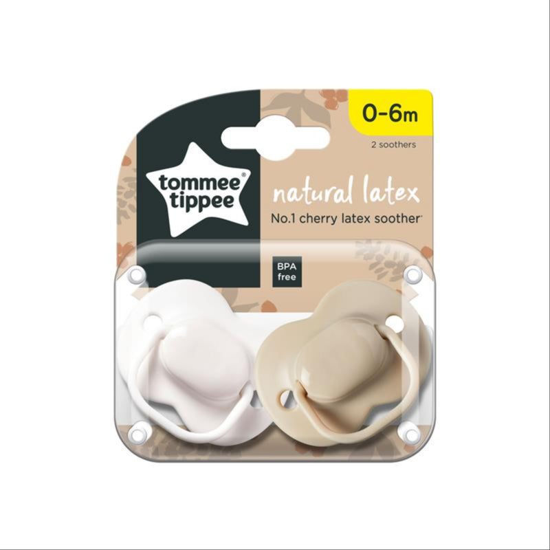 Tommee Tippee Natural Latex Cherry Soothers, Symmetrical Design, BPA-Free, 0-6m, White and Beige, Pack of 2 Dummies front image on Livehealthy HK imported from Australia