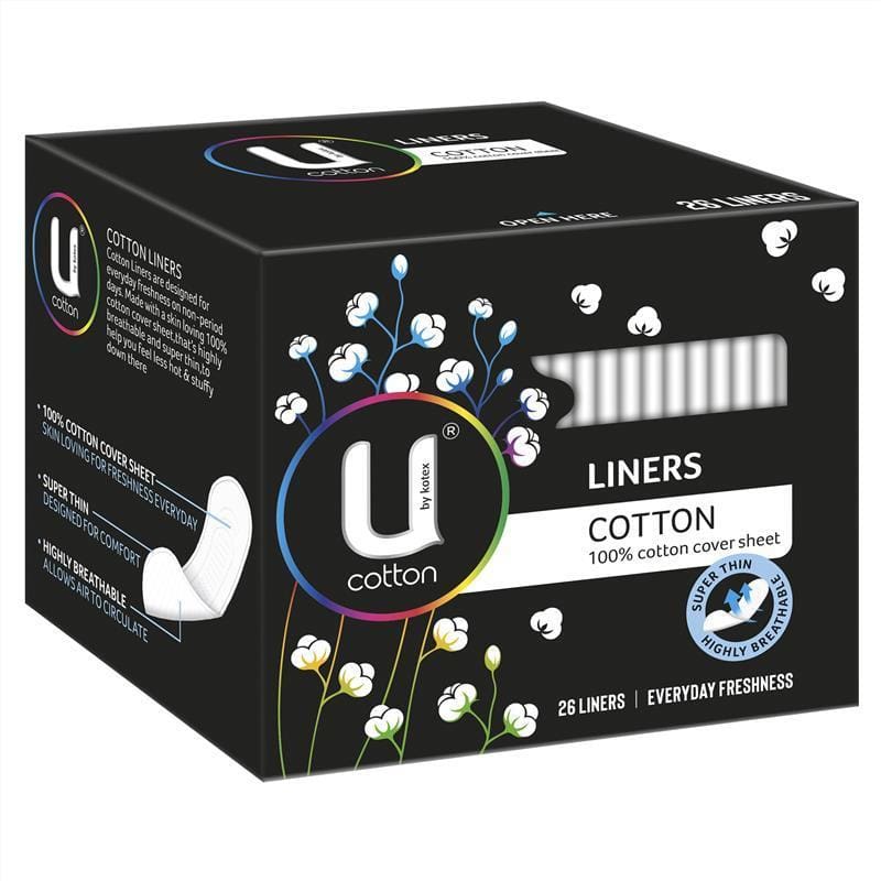 U by Kotex Cotton Liner 26 Pack front image on Livehealthy HK imported from Australia