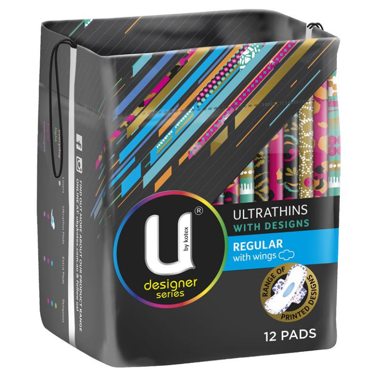 U By Kotex Designer Series Ultrathins Pads Wing Regular 12 Pack front image on Livehealthy HK imported from Australia
