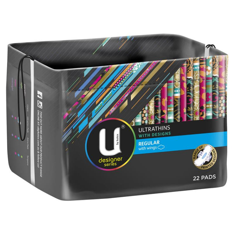 U By Kotex Designer Series Ultrathins Pads Wing Regular 22 Pack front image on Livehealthy HK imported from Australia