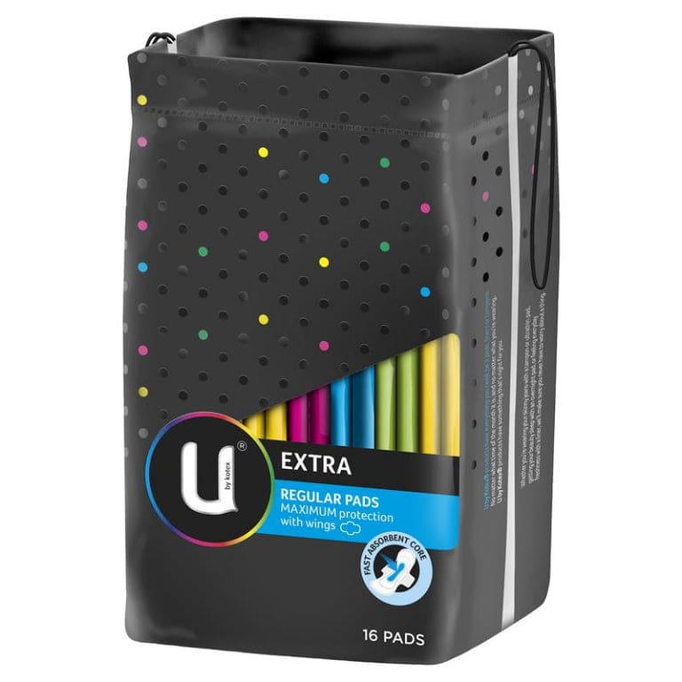 U by Kotex Extra Pads Wing Regular 16 Pack front image on Livehealthy HK imported from Australia