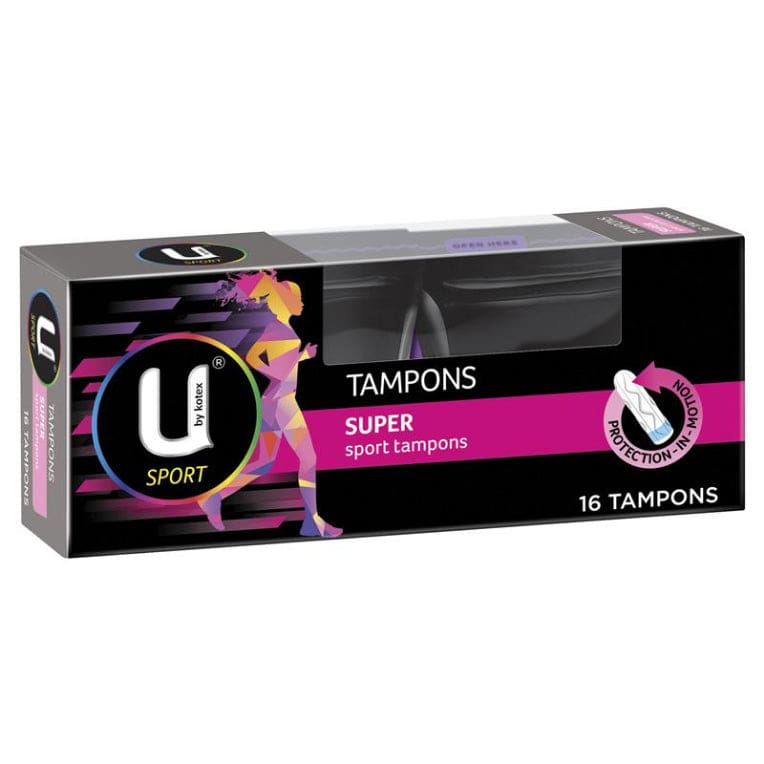 U By Kotex Sport Tampons Super 16 Pack front image on Livehealthy HK imported from Australia