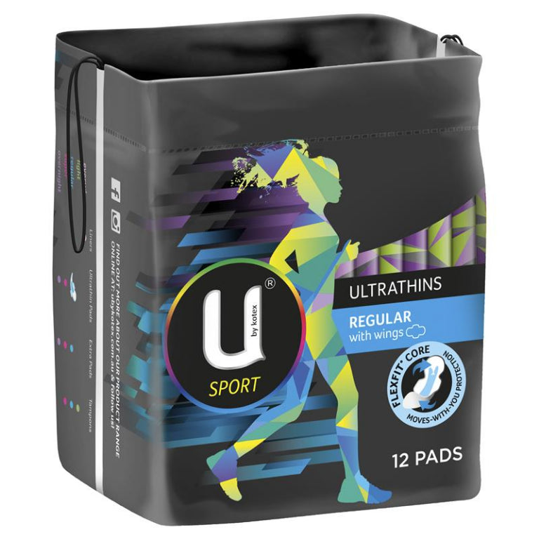 U by Kotex Sport Ultrathins Pads Regular Wing 12 Pack front image on Livehealthy HK imported from Australia