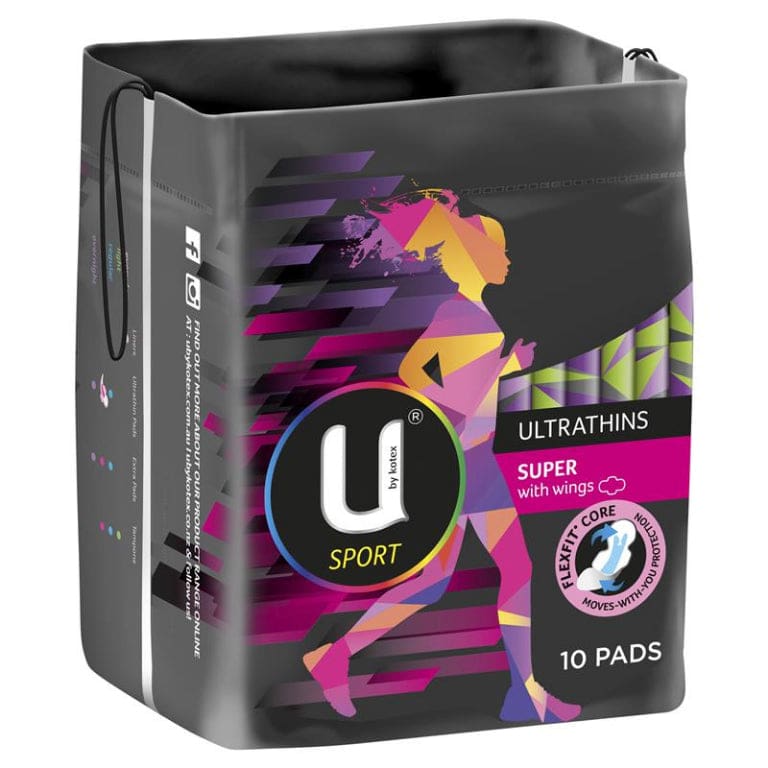 U by Kotex Sport Ultrathins Pads Super 10 Pack front image on Livehealthy HK imported from Australia