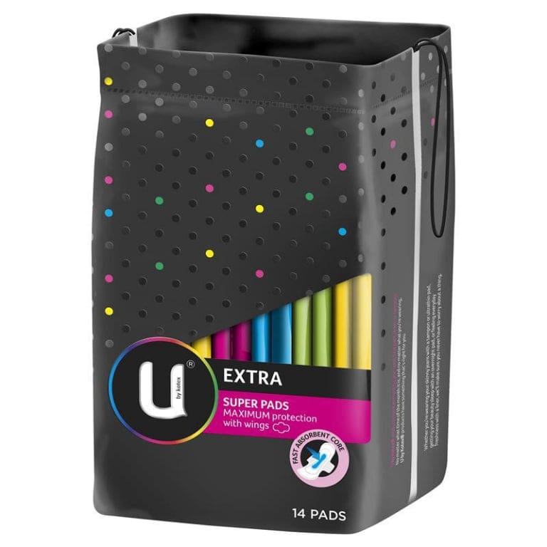 U by Kotex Super Pads Wing Extra 14 Pack front image on Livehealthy HK imported from Australia