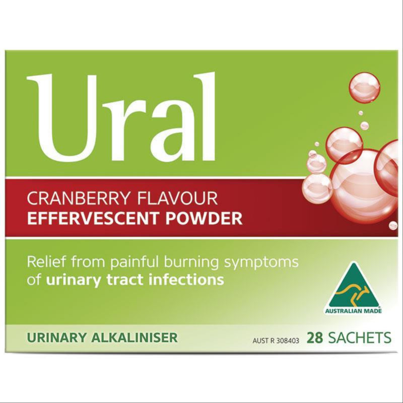 Ural Effervescent Powder Cranberry 28 Sachets front image on Livehealthy HK imported from Australia