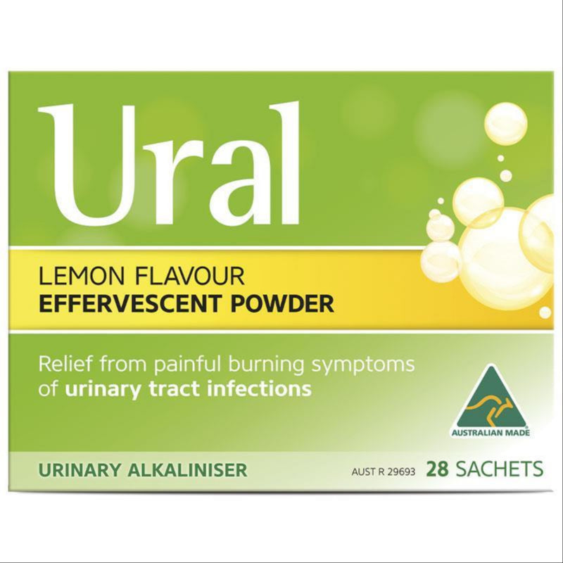 Ural Effervescent Powder Lemon 28 Sachets front image on Livehealthy HK imported from Australia