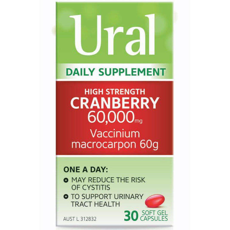 Ural High Strength Cranberry 60000mg 30 Capsules front image on Livehealthy HK imported from Australia