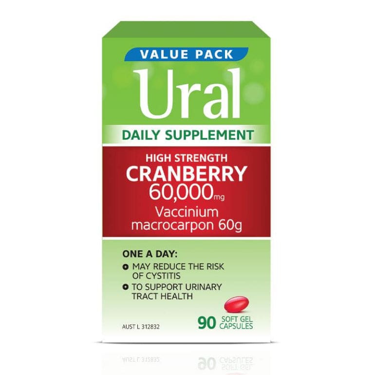 Ural High Strength Cranberry 60000mg 90 Capsules front image on Livehealthy HK imported from Australia