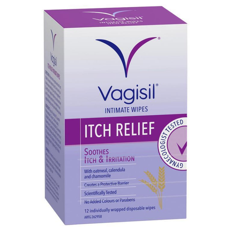 Vagisil Itch Relief Medicated Wipes 12 Pack front image on Livehealthy HK imported from Australia