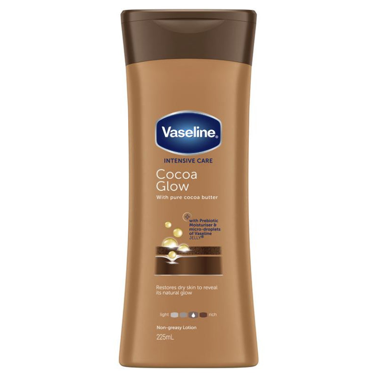 Vaseline Intensive Care Body Lotion Cocoa Glow 225ml front image on Livehealthy HK imported from Australia