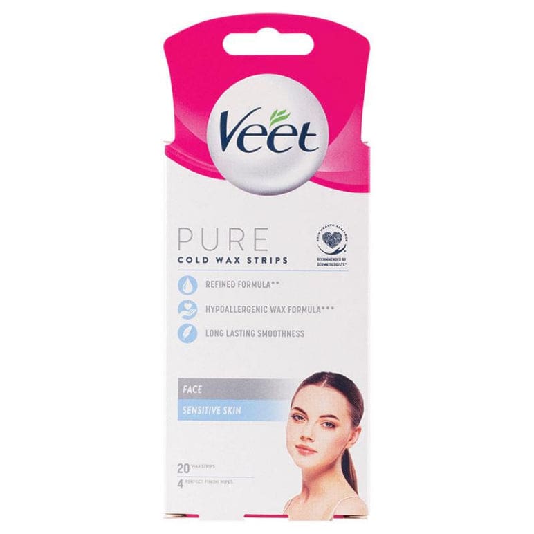 Veet Pure Cold Wax Strips Face 20 Pack front image on Livehealthy HK imported from Australia