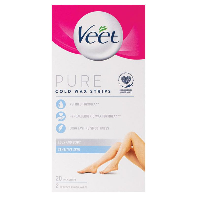 Veet Pure Cold Wax Strips Leg 20 Pack front image on Livehealthy HK imported from Australia