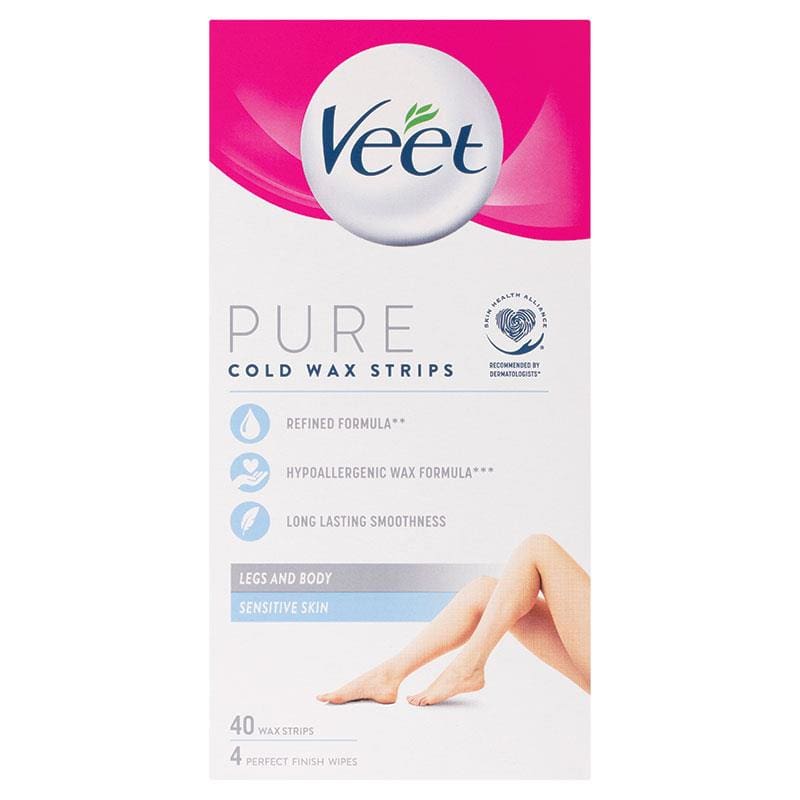 Veet Pure Cold Wax Strips Leg 40 Pack front image on Livehealthy HK imported from Australia