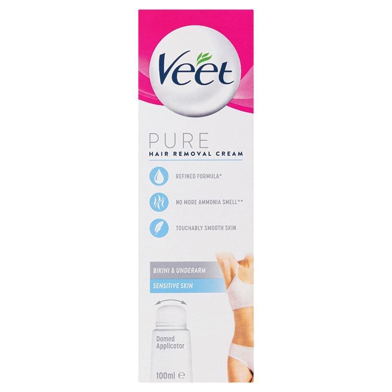 Veet Pure Hair Removal Cream Bikini And Underarm Dome Applicator 100ml front image on Livehealthy HK imported from Australia