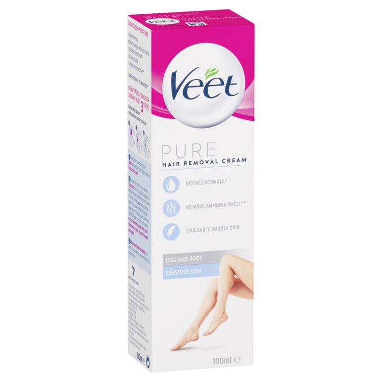 Veet Pure Hair Removal Cream Legs And Body Sensitive Skin 100ml front image on Livehealthy HK imported from Australia