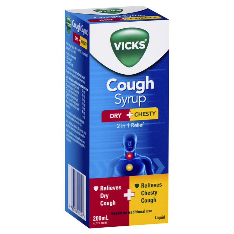 Vicks Cough Syrup Dry + Chesty 200ml front image on Livehealthy HK imported from Australia