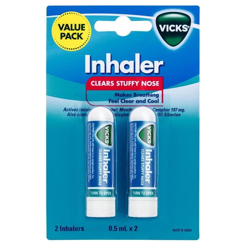 2x Vicks Inhaler 0.5ml, OTC for Nasal Congestion Cold Allergy Blocked Nose  Fast Relief