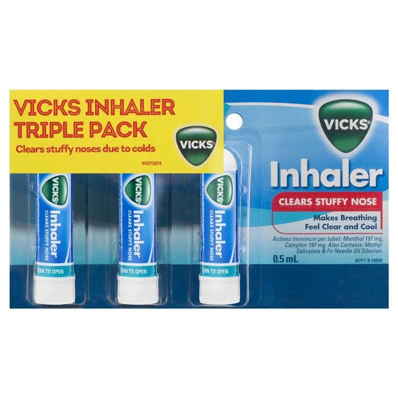 Vicks Inhaler Triple Pack 3 x 0.5mL front image on Livehealthy HK imported from Australia