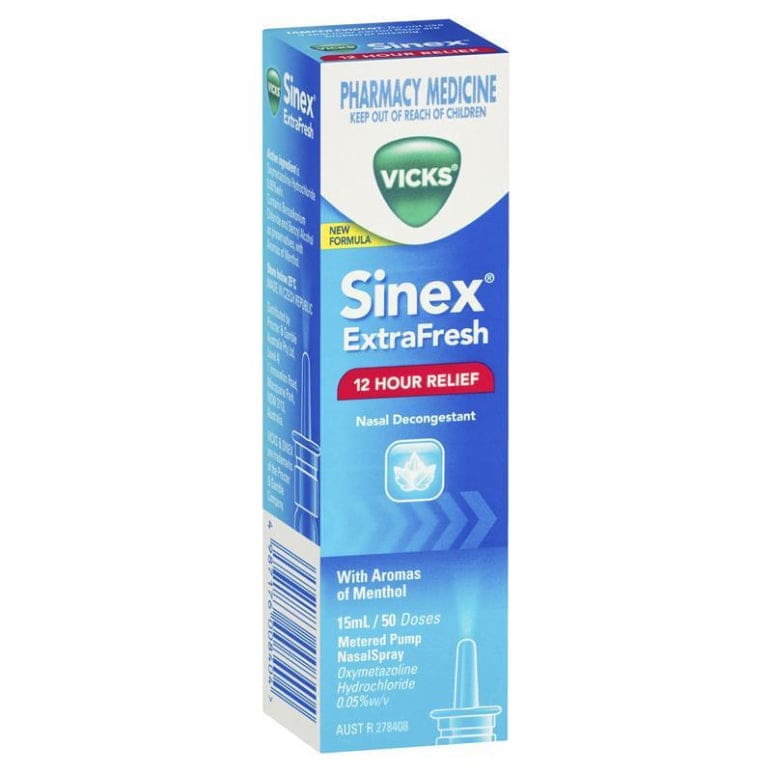 Vicks Sinex Extra Fresh Menthol Nasal Spray 15mL front image on Livehealthy HK imported from Australia