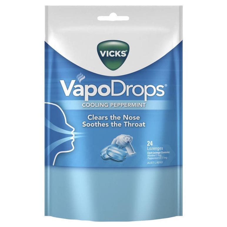 Vicks Vapodrops Blue Cooling Peppermint Lozenges 24 front image on Livehealthy HK imported from Australia