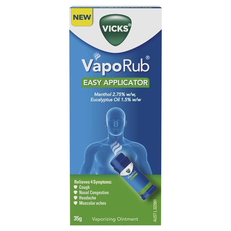 Vicks VapoRub Easy Applicator Vaporising Ointment 35g front image on Livehealthy HK imported from Australia
