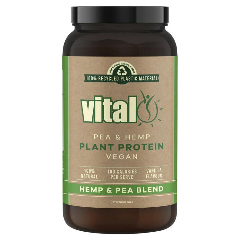 Vital Vegan Pea Pea & Hemp Powder Blend Vanilla 500g front image on Livehealthy HK imported from Australia