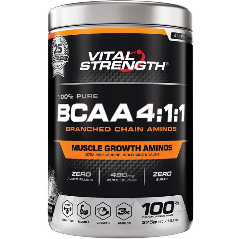 VitalStrength BCAA 4:1:1 Leucine Isoleucine and Valine 375g front image on Livehealthy HK imported from Australia