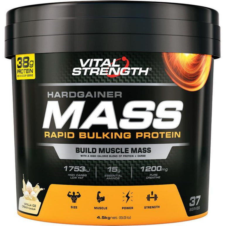 VitalStrength Hardgainer Mass Rapid Bulking Protein Vanilla Ice Cream 4.5kg front image on Livehealthy HK imported from Australia