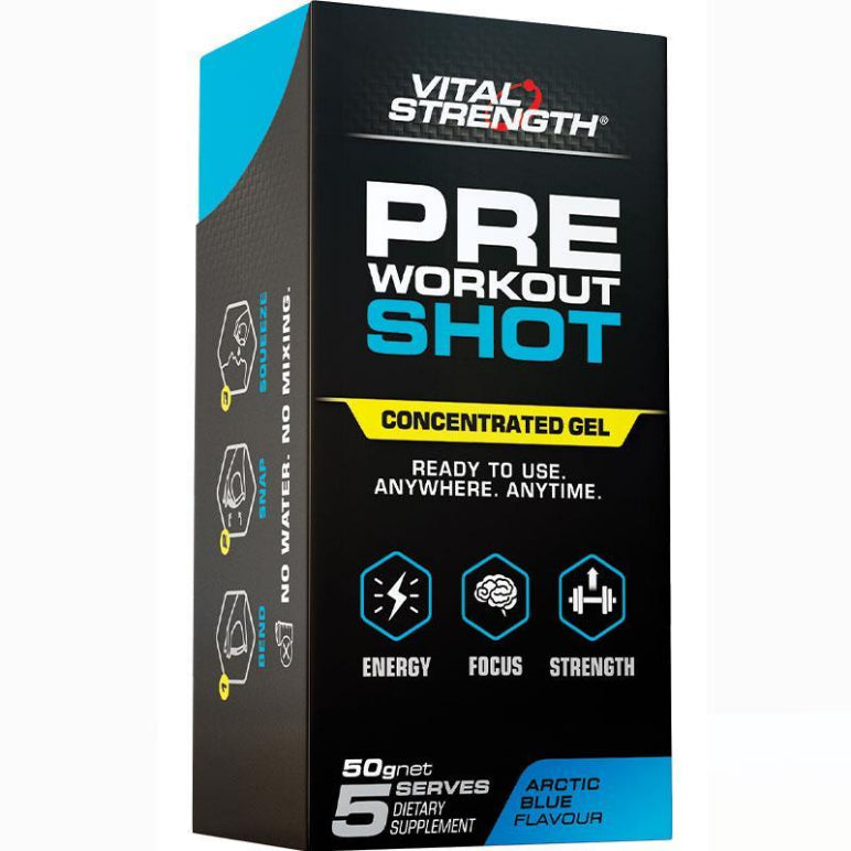 VitalStrength Pre Workout Shot Arctic Blue 5 Pack front image on Livehealthy HK imported from Australia