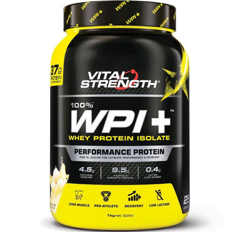 VitalStrength WPI Plus 100 Whey Protein Isolate 1Kg Vanilla front image on Livehealthy HK imported from Australia