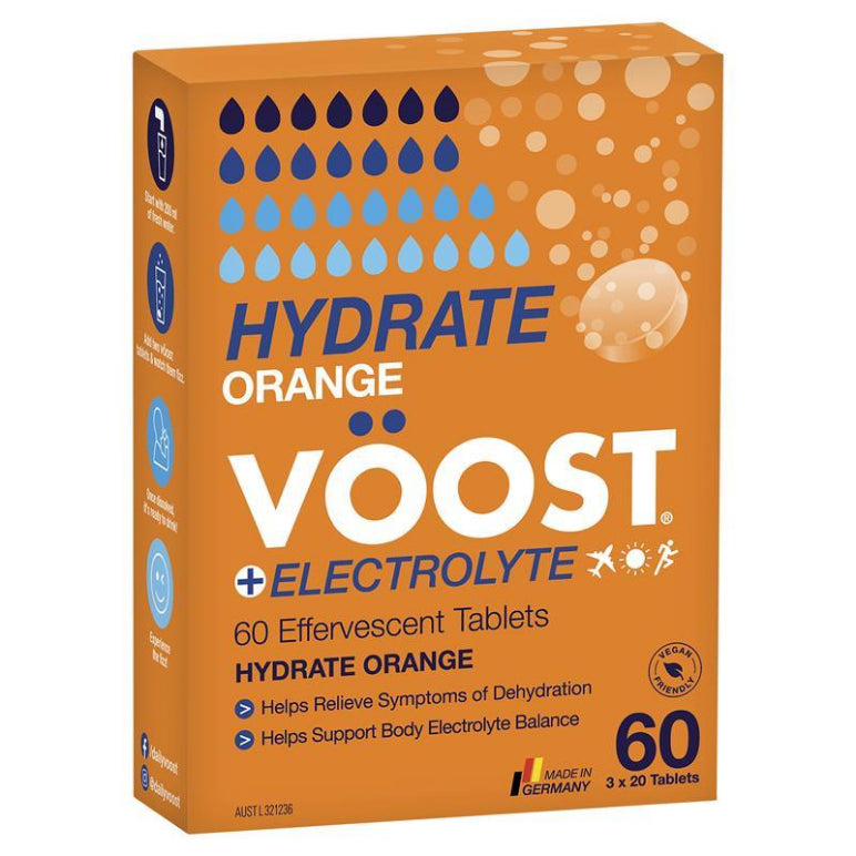 Voost Hydrate Orange Effervescent Tablets 60 Pack front image on Livehealthy HK imported from Australia