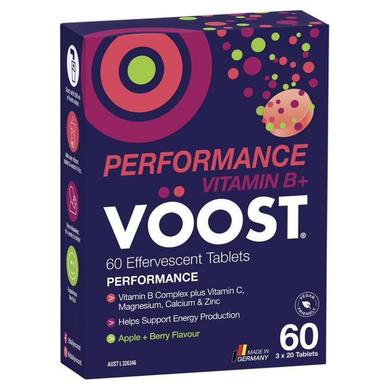 Voost Vitamin B+ Apple + Berry Performance Effervescent 60 Tablets front image on Livehealthy HK imported from Australia