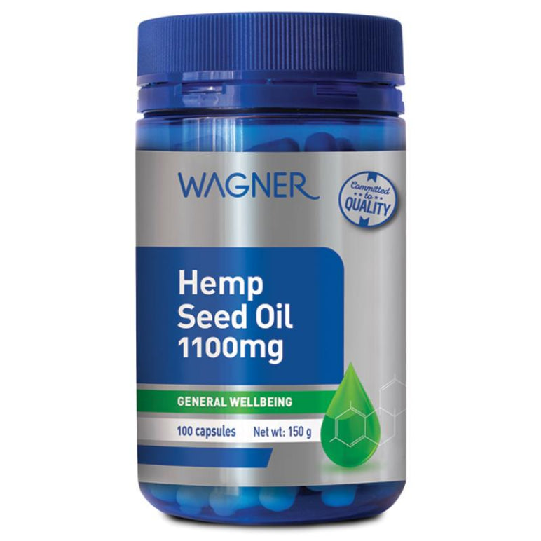 Wagner Hemp Seed Oil 1100mg 100 Capsules front image on Livehealthy HK imported from Australia
