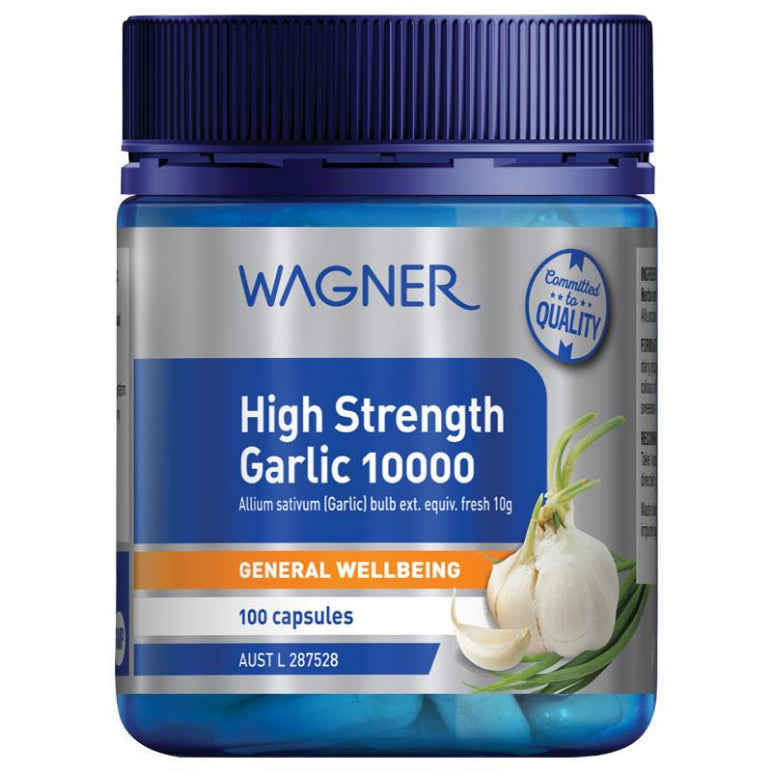 Wagner High Strength Garlic 10000 100 Capsules front image on Livehealthy HK imported from Australia