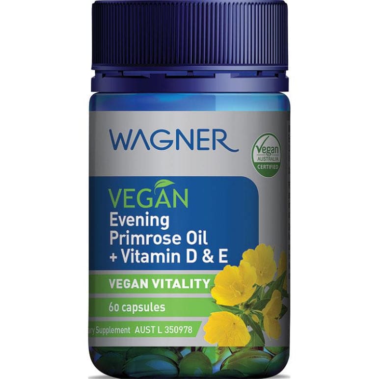 Wagner Vegan Evening Primrose Oil + Vit D & E 60 Capsules front image on Livehealthy HK imported from Australia