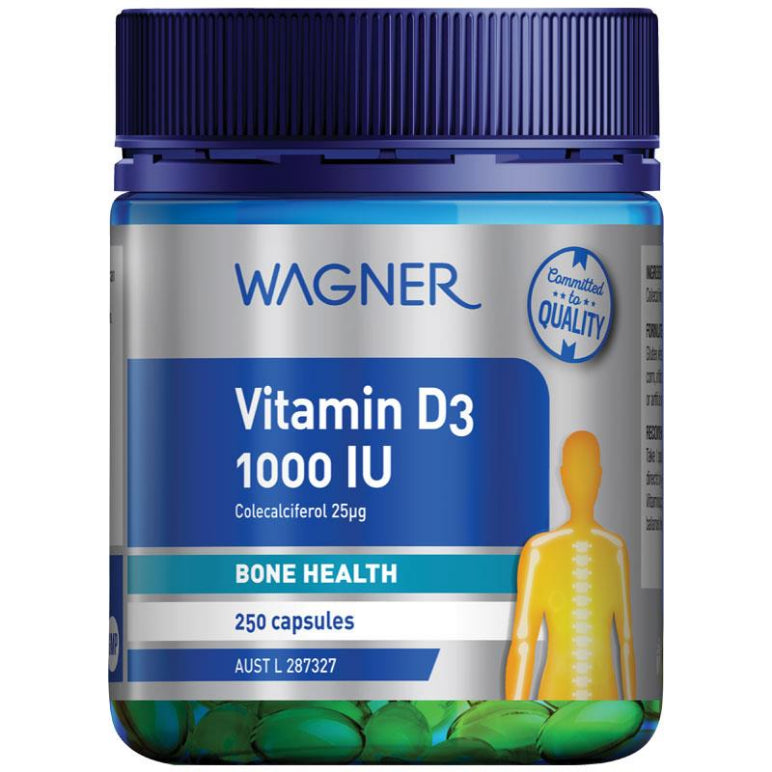 Wagner Vitamin D3 1000IU 250 Capsules front image on Livehealthy HK imported from Australia