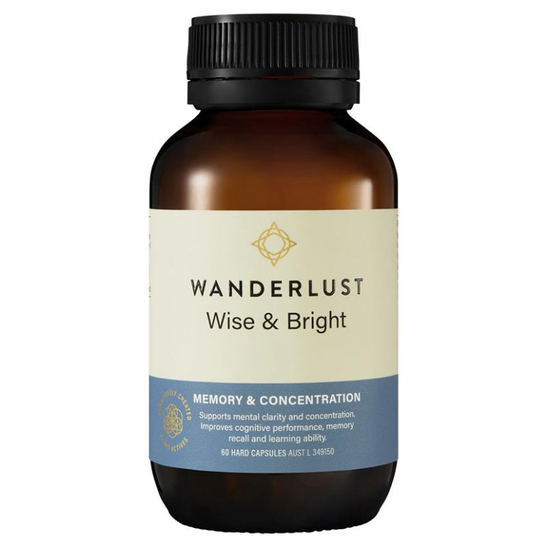 Wanderlust Wise & Bright 60 Capsules front image on Livehealthy HK imported from Australia