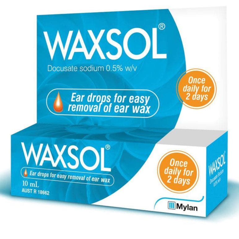 Waxsol Ear Drops 0.5% 10mL front image on Livehealthy HK imported from Australia