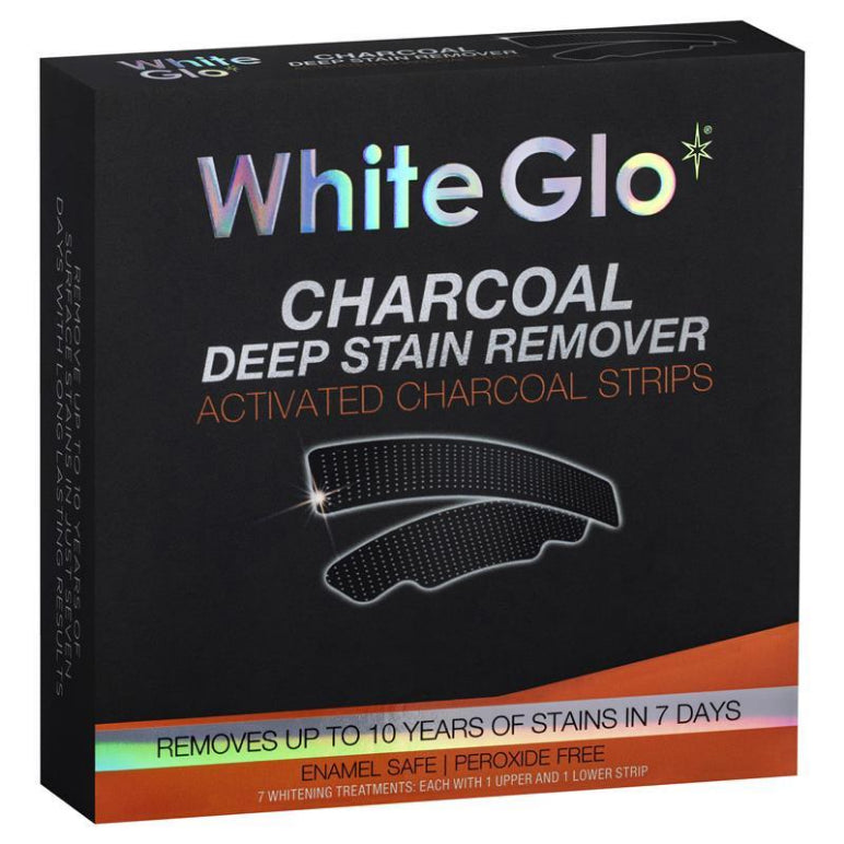 White Glo Charcoal Deep Stain Remover Strips 7 Pack front image on Livehealthy HK imported from Australia