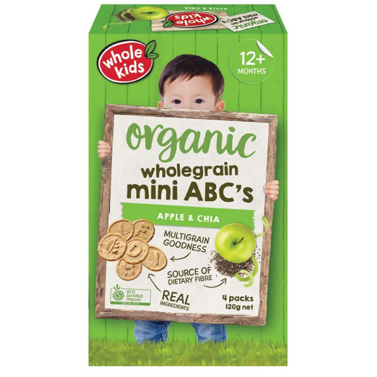 Whole Kids Organic Mini Biscuits Apple & Chia 120g 4 Pack front image on Livehealthy HK imported from Australia