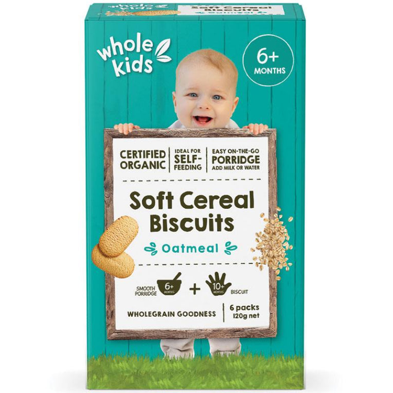 Whole Kids Organic Soft Cereal Biscuits Oatmeal 6 Pack 120g front image on Livehealthy HK imported from Australia